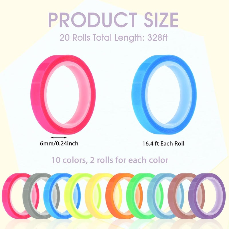 Ubamdom 20 Rolls Highlighter Tape, 0.24 inch X 16.4 ft Bible Strips, Colored Non-Transparent Book Highlighter Strips, Removable Fluorescent Neon Tape Annotation for Teachers Students Reading Home Office - Image 2